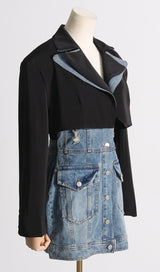 SUIT COLLAR PATCHWORK DENIM TWO-PIECE SUIT styleofcb