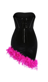 FEATHER CORSET MINII DRESS IN BLACK styleofcb