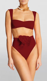 ROSE EMBELLISHED BIKINI SUIT IN BURGUNDY styleofcb