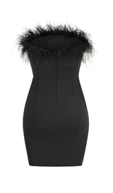STRAPLESS FEATHER MINI DRESS IN BLACK styleofcb