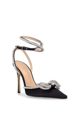 BOW CRYSTAL SATIN HEELS IN BLACK Shoes styleofcb