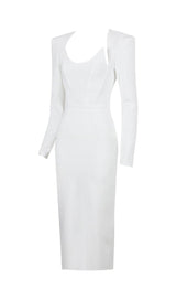 SQUARE SHOULDER CORSET MIDI DRESS IN WHITE styleofcb