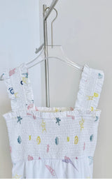 SHELL-PRINT STRAP MIDI DRESS IN WHITE DRESS STYLE OF CB