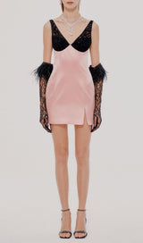 LACE GOLVES PINK PATCHWORK MINI DRESS Dresses styleofcb