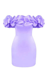 SATIN A-LINE NECKLINE POD RUFFLE MINI DRESS IN PURPLE styleofcb