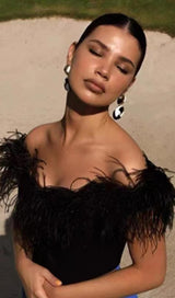 OFF SHOULDER FEATHER CORSET TOP styleofcb