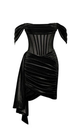 IRISA BLACK DRAPING OFF SHOULDER CORSET DRESS Dresses styleofcb