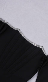 Annika Black Off Shoulder Long Sleeve Corset Dress With Crystal Trim Dresses styleofcb