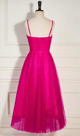 PLEATS SPAGHETTI STRAPS MIDI DRESS IN HOT PINK DRESS STYLE OF CB