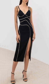 BANDAGE DIAMOND MIDI SPLIT DRESS IN BLACK styleofcb