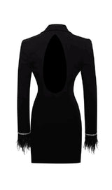QUILLA BLACK FEATHER CRYSTAL SLEEVE BACKLESS BLAZER DRESS Dresses styleofcb