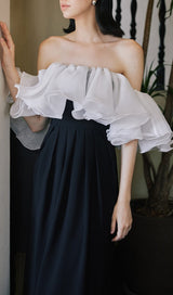 STITCHED OFF-THE-SHOULDER SLIM DRESS IN BLACK styleofcb