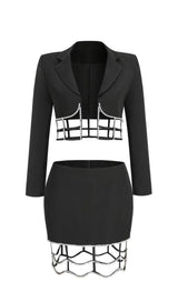 SPANDEX HEAVY RHINESTONE CUT-OUT MINI DRESS IN BLACK styleofcb