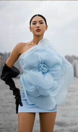 ONE SHOULDER FLOWER MINI DRESS IN BLUE Dresses styleofcb