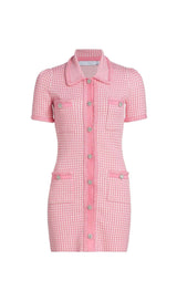 KNITTED BUTTON MINI DRESS IN PINK DRESS STYLE OF CB