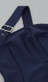 ONE-SHOULDER DRESS WITH DRILL BUCKLE SPLIT IN NAVY BLUE styleofcb