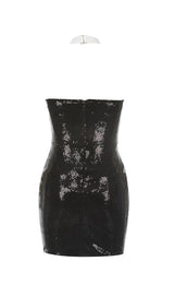 SEQUIN HALTER FLOWER MINI DRESS IN BLACK styleofcb