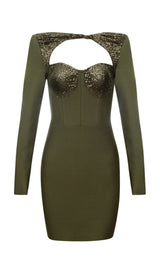 SEQUIN BODICE HIP WRAP DRESS IN OLIVE GREEN styleofcb