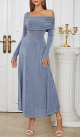 GREY-BLUE OFF SHOULDER MIDI DRESS styleofcb
