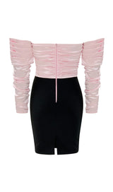 SPLICING ONE LINE SHOULDER LARGE BOW DRESS IN BLACK AND PINK styleofcb