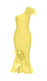 BANDAGE ONE-SHOULDER MIDI DRESS IN YELLOW styleofcb
