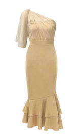ONE-SHOULDER MERMAID MIDI DRESS IN KHAKI DRESS sis label