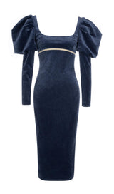 LONG SLEEVES BODYCON MIDI DRESS IN BLUE styleofcb