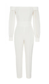 STRAPLESS LONG SLEEVES JUMPSUIT IN WHITE styleofcb