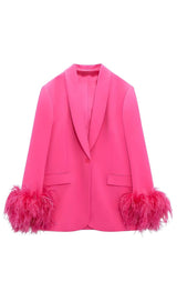 FEATHER JACKET SUIT IN HOT PINK jacket styleofcb