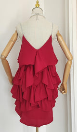 V NECK SLEEVELESS MINI DRESS IN RED DRESSES styleofcb