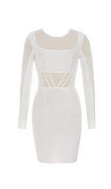MESH STITCHED SKINNY MINI DRESS IN WHITE styleofcb