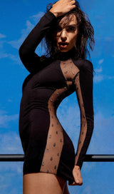 LACE PATCHWORK SEXY DRESS IN BLACK styleofcb