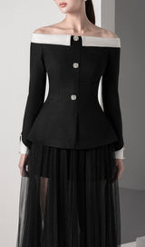 BOTTONS MESH TWO-PIECE SET DRESS IN BLACK DRESS STYLE OF CB