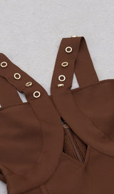BROWN SLEEVELESS CHEST HOLLOW FRINGE HEM SKINNY MAXI DRESS styleofcb