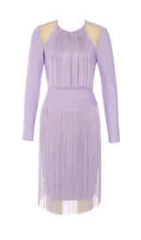 HOLLOWED-OUT SHOULDER FRINGED DRESS IN PURPLE styleofcb