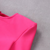 SHOULEDR PAD WAIST BARING FEATHER BLOUSE PLEATED DRESS IN PINK styleofcb