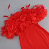 OFF-SHOULDER PUFFY FLOWER MINI DRESS IN RED DRESS STYLE OF CB