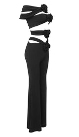 3D FLOWER-EMBELLISHED JUMPSUIT IN BLACK styleofcb