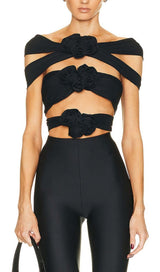 3D FLOWER-EMBELLISHED JUMPSUIT IN BLACK styleofcb