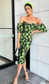 JACQUARD STRAPLESS MIDI DRESS IN GREEN Dresses styleofcb