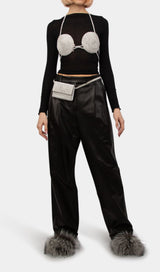 RHINESTONE EMBELLISHED SILK BRA TOP IN SILVER TOPS & SKIRTS styleofcb