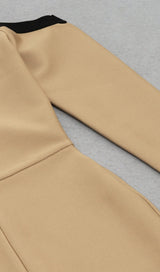 TULLE V-NECK SLIT DRESS IN CAMEL styleofcb