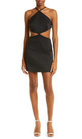 BUTTON BACKLESS HALTE MINI BANDGE DRESS IN BLACK Dresses styleofcb