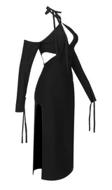 STRAPLESS STRAPPY SLIT DRESS IN BLACK DREESES styleofcb