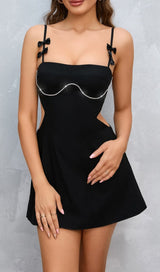 PARTHEA WAIST CUT OUT RHINESTONE A-LINE DRESS styleofcb