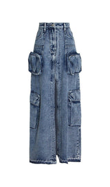 POCKET SPLIT DENIM SKIRT IN BLUE Skirts Oh CICI