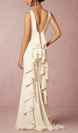 LAMINATED RUFFLE SLEEVELESS DRESS IN WHITE styleofcb