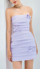 BOW-EMBELLISHED BANDAGE MINI DRESS IN LILAC DRESS STYLE OF CB