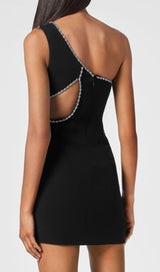 ONE SHOULDER DIAMOND MINI DRESS IN BLACK styleofcb