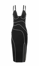 BANDAGE DIAMOND MIDI SPLIT DRESS IN BLACK styleofcb